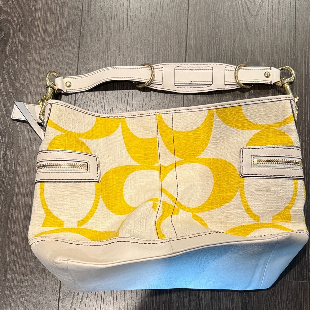 Coach Yellow and Cream Shoulder Bag